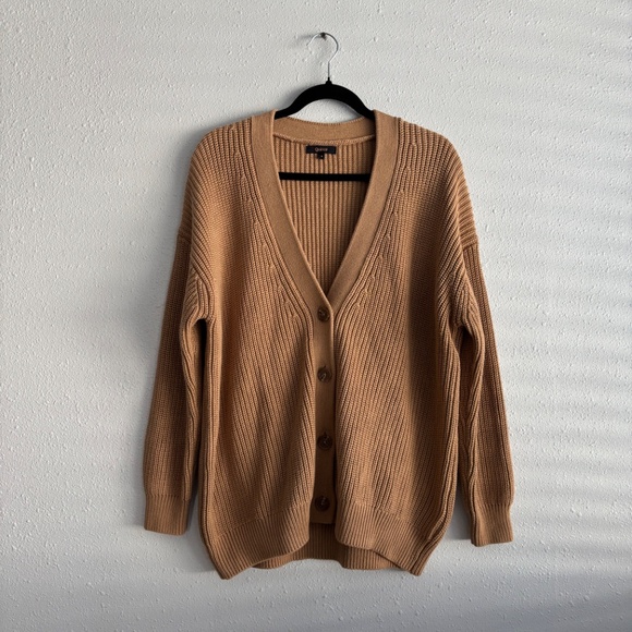 Quince Tan Oversized Boyfriend Ribbed Cotton Cardigan - Size Small - Picture 5 of 6